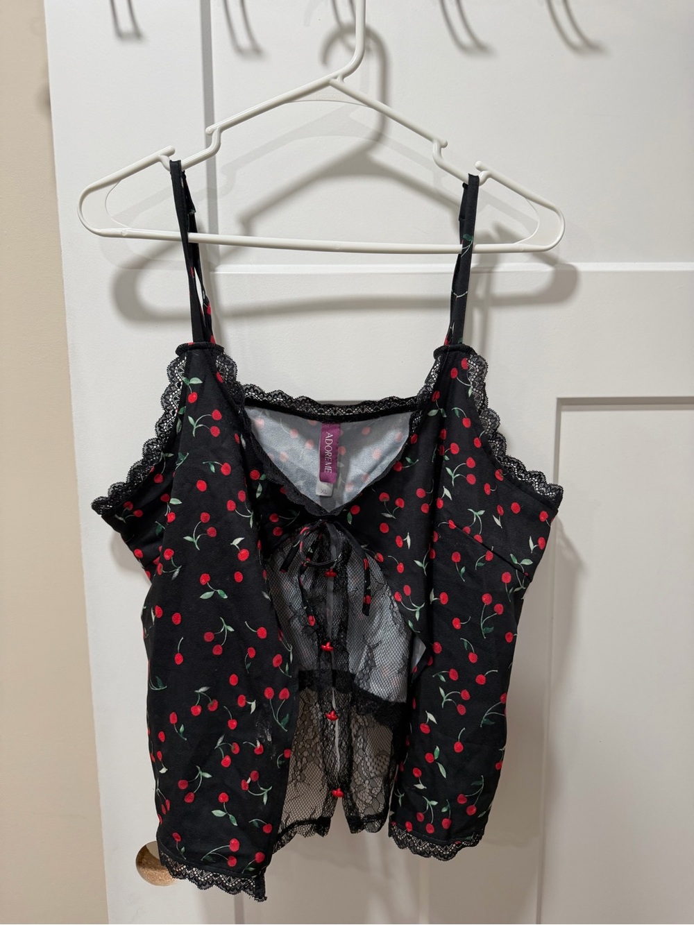 Adore Me Black Cherry-Print Lace Cami & Shorts